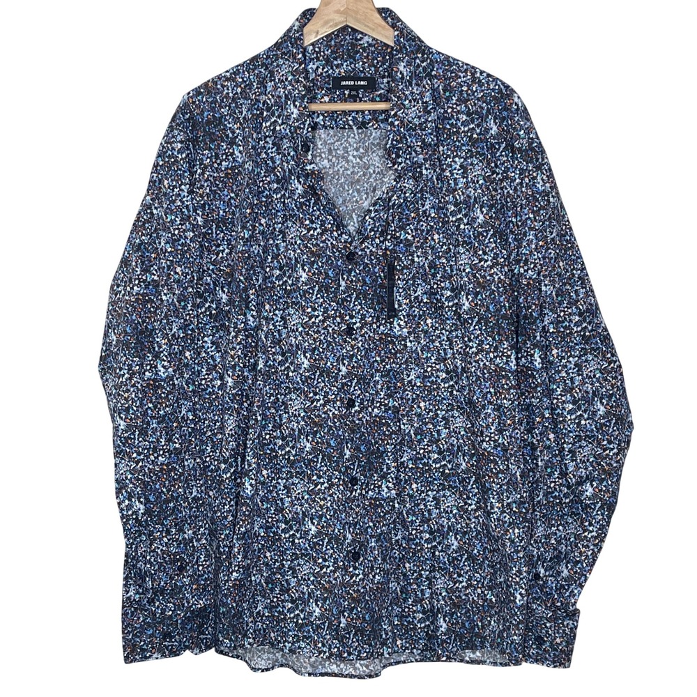 Jared Lang Mens 2XL Blue Abstract Geometric Print Cotton Button Down Shirt NEW